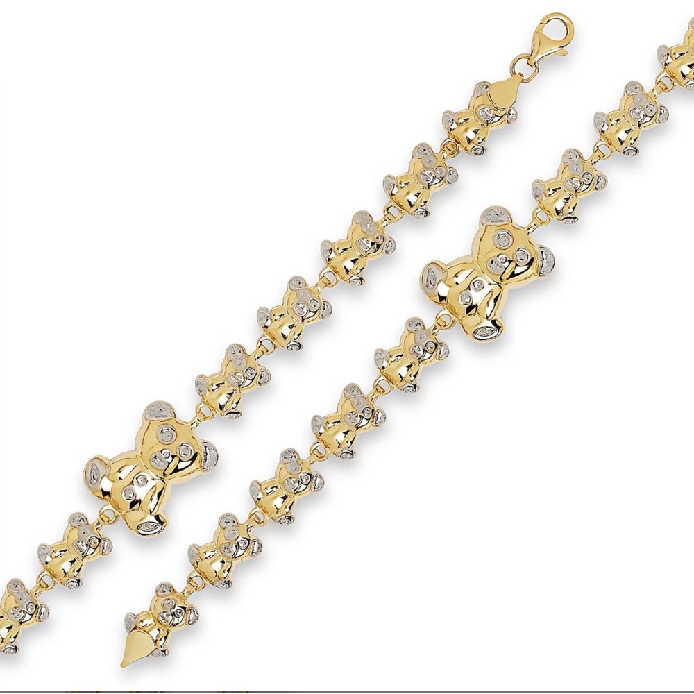 Teddy Bear Link 10kt Gold Necklace And Matching Bracelet